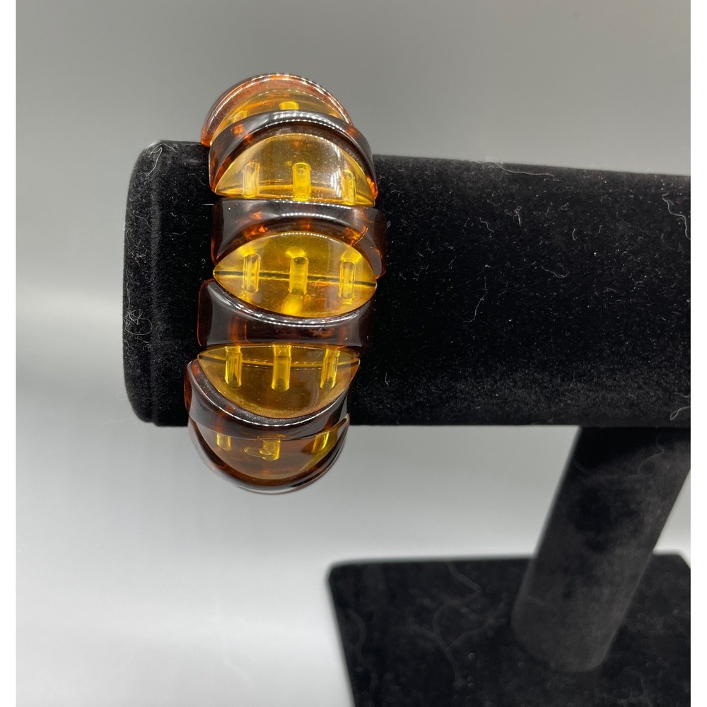 Vintage Two Tone Amber Tortoiseshell Acrylic Stretch Chunky Dome Bracelet